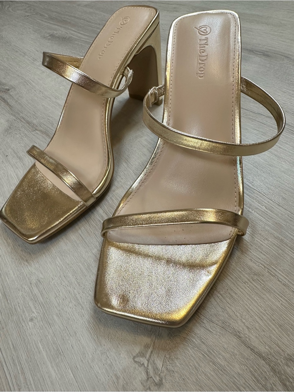 Metallic Gold Strappy Block Heels - Size 9